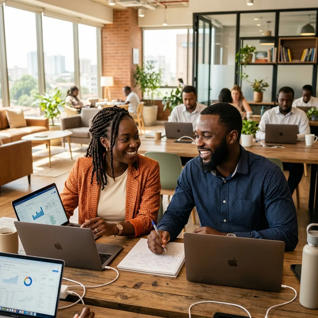 Young Kenyan professionals collaborating and working online